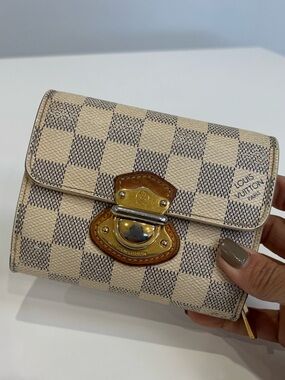 Louis Vuitton Damier Azur Koala Compact Wallet Gold Clasp Bifold Authentic